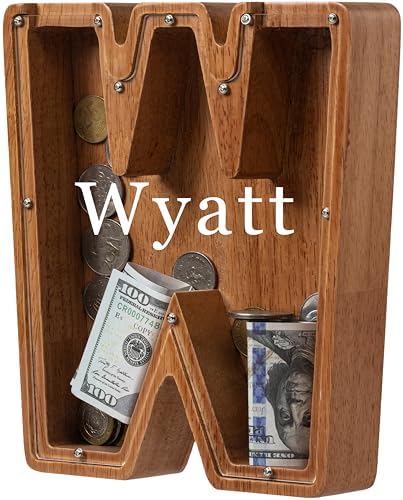 Personalized Large Wooden Kids Letter Piggy Bank - (Laser Engraved) Custom Piggy Bank for Boys Girls - Wooden Banks with Initials - Alphabet Money Box Bank Birthday Letter W Bank by Ladenk