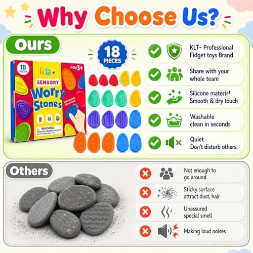 Fidget Toys Sensory Stone for Kids: 18 Pack Bulk Textured Worry Stone for Autism Calming - Quiet Fidgets for Classroom Students Prizes - Small Goodie Bags for Back to School Supplies Gifts - Image 3