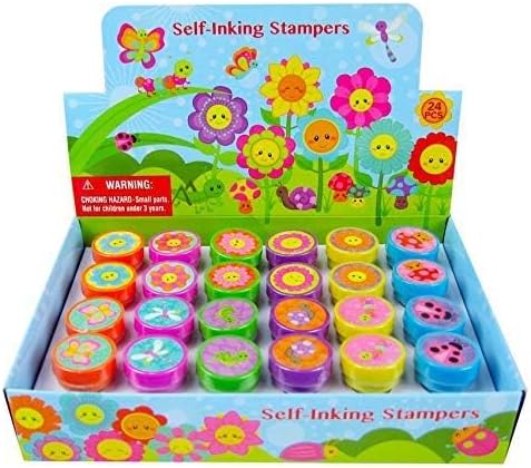 TINYMILLS 24 Pcs Spring Flowers Butterfly Stampers for Kids Garden Birthday Party Tea Party Favors Fairies Party Favors Pinata Fillers Goody Bag Stuffers Classroom Rewards Carnival Prizes