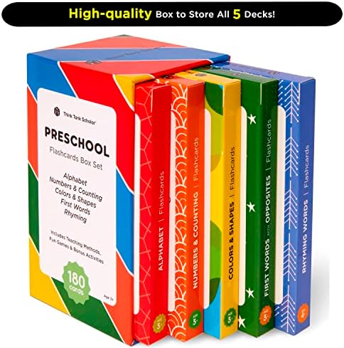 Award-Winning Flash Cards for Preschool & Kindergarten – 5-Deck Set, 180 Jumbo Cards – Learn Alphabet, Numbers, Colors, Shapes, First Words, Opposites & Rhyming – for Kids Ages 3–5 - Image 6