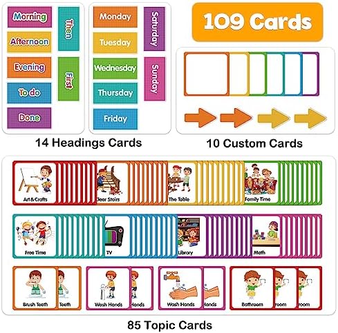 Large Visual Schedule for Kids Chore Reward Chart,Bedtime Routine Chart for Toddlers,Double Side Schedule Board with 109 Cards for Home School Planner,Autism Learning Materials (Pink) - Image 3