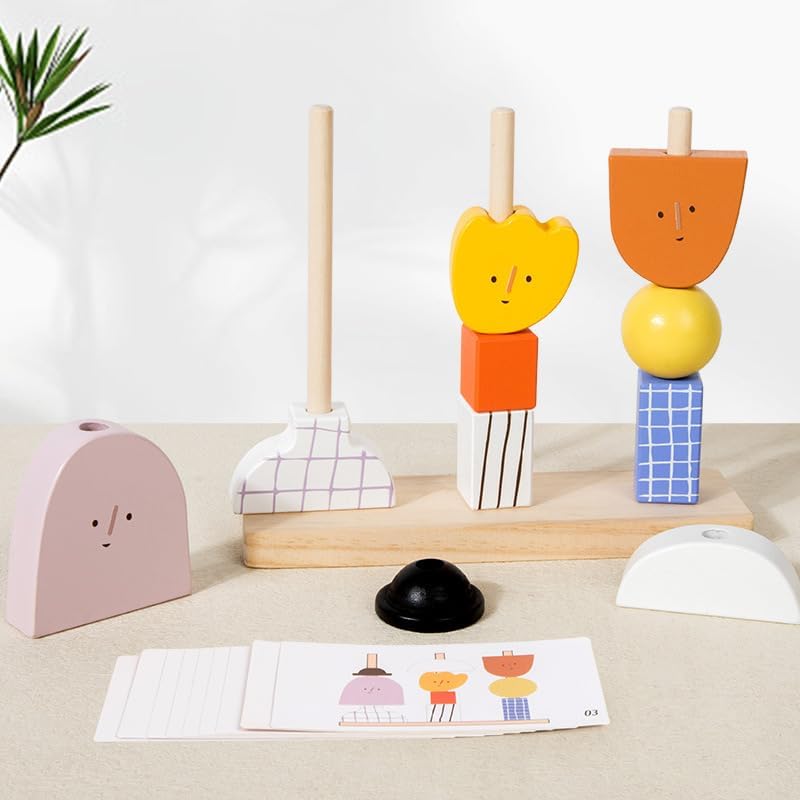 Practical Life Montessori Cartoon Character Dressing Game Building Blocks Column DIY Puppets Stacking Toy Montessori Sensorial Character Dress up Pattern Set for 2-7 Years Old Gift - Image 5