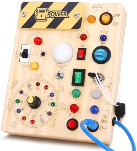Hoarosall Montessori Toys Clock Wooden Busy Board with 11 LED Light switches, Tooddler Sensory Travel Toys for 1+ Year Old Baby and Toddler by Hoarosall