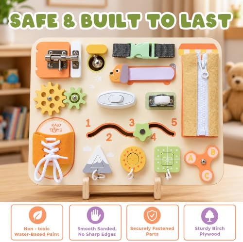 Montessori Busy Board for Toddlers, Wooden Sensory Toys, Preschool Learning Activities for Fine Motor Skills Travel Toy, Basic Life Skills Educational Gifts for 1 2 3 Years Old Kids Boys Girls (Green) - Image 4