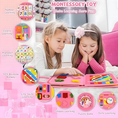 Montessori Busy Board Sensory Toddler Activity Book (Pink) - Image 3
