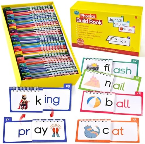 36 Double-Sided Phonics Flash Cards, Read & Rhyme Word Family Build Books by Goldge