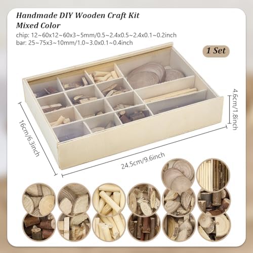 PH PandaHall Handmade DIY Wood Craft Kits, Wooden Unfinished Craft Kits Natural Wood Slices Loose Part Play DIY Slices Kit for Dollhouse Painting Sorting Activities School Projects - Image 2