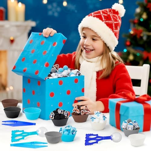 EZdhuawuse Winter Animals Sensory Bin Fillers - 267Pcs Winter Fine Motor Toys Colorful Counting Sorting Toys for Kids, Felt Polar Bear Sea Lion Pom Poms Cup Clip for Preschool Education Activities - Image 4
