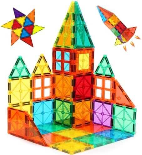 FNJO Magnetic Tiles, Magnet Building Set,60 PCS Building Blocks Set STEM Preschool Montessori Toy for Kids Boys Girls by FNJO