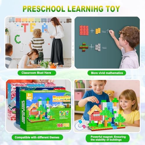 Magnetic Building Blocks 160PCS Magnet Cubes Toys, Build 3D Forest World Set, STEM Montessori Sensory Toys for Kids Boys and Girls Ages 3-5 4-8 - Image 5