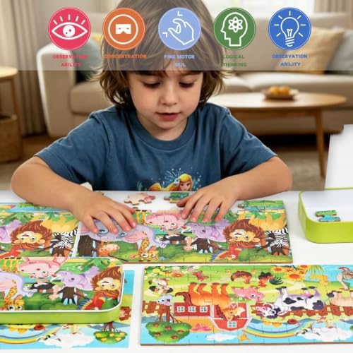Puzzles for Kids Ages 4-8, 60 Piece Puzzles for Kids Ages 3-5 in a Metal Box Girls and Boys Learning Educational Jigsaw Puzzle Toys Gifts - Image 5