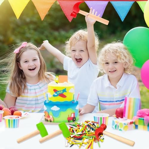 10 Pcs Kids Wooden Hammer Toy with 100 Pcs Colorful Wood Golf Tees, Small Plastic Hammer Simulation Hammers Educational Toys for Children Gift Birthday Party (Red and Green) - Image 6