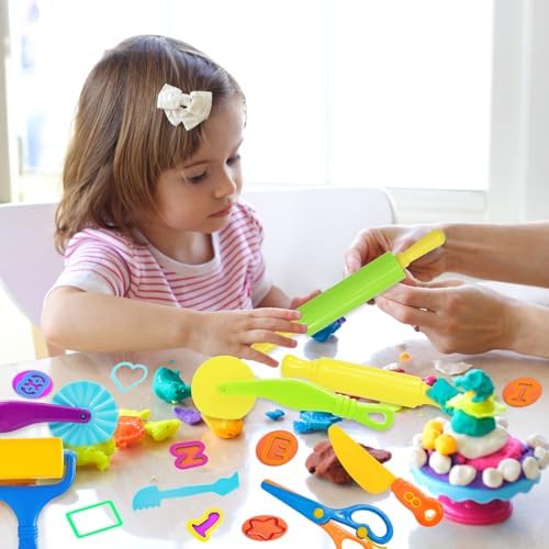 LCY WEDSHI Dough Tool Set, 56 Pcs Dough Tools Sets for Kids Ages 4-8, Dough Accessories Includes Alphabet Numbers Shapes, Cutters Roller, Rolling Pins, Safety Scissors, Plastic Knife - Image 5