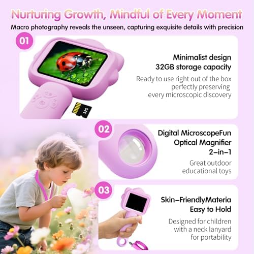 Microscope for Kids, Kids Microscope with Sample Slide, Educational Science Kit, Macro Fixed Focus Kid Mini Microscopes 500x Magnification, 32GB SD Card Include(Purple) - Image 5