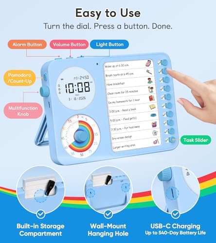 3-in-1 Visual Timer & ADHD Tool for Kids – ADHD Task Timer for Adults with Visual Schedule, Chore Chart & Planning Board for Home, School, Classroom, Work (Blue) - Image 5