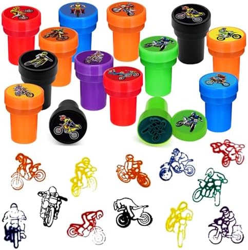 Cinrobiye 24 Pcs Dirt Bike Stampers Party Favor Set, Cute Motocross Stamps for Kids Birthday Party, Classroom Rewards, Sports Prizes, Goody Bag Fillers, Racing Adventure Party Supplies by Cinrobiye