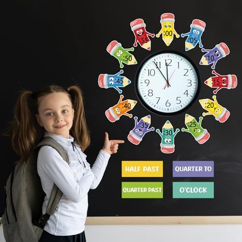 Clock Numbers Bulletin Board Kits,Pencil Telling Time Teaching Clock for Kids Labels, Learning to Tell Time Cutouts for Elementary Math Classroom Must Haves (Pencil) by Sereliy