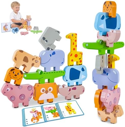 Montessori Toys, 10 PCS Wooden Animal Blocks Baby Stacking Set by Unknown