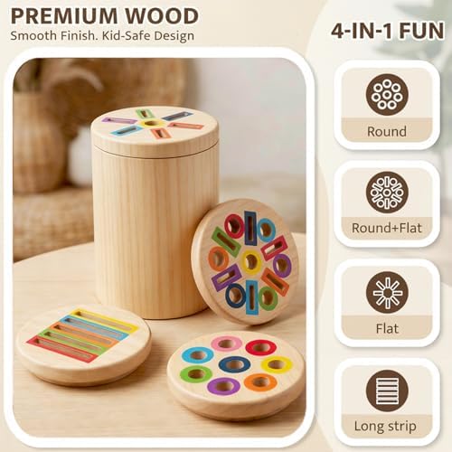 Wooden Montessori Toys for 1, 2,3 Year Old: 4 in 1 Fine Motor Skills, Learning Color Matching Sorting Sensory - Easter Basket Stuffer for Toddler Boy Girls - 18 Month - Image 6