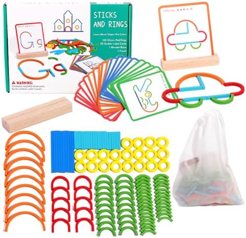 Smart Sticks, Wooden Sticks and Rings Puzzle Game, Boost Creativity, Imagination and Focus, Stay Away from Screens (1pcs) by LASULEN