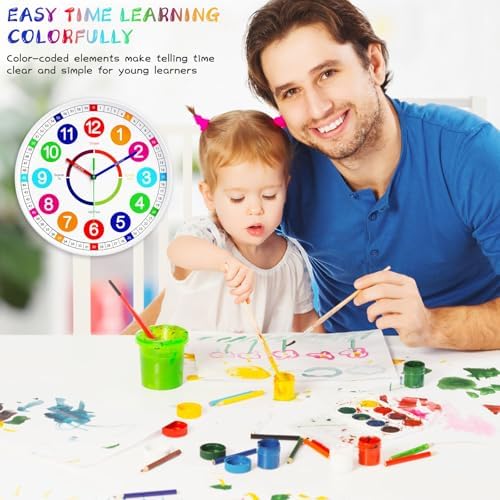 Kids Wall Clock - Non-Ticking, Battery-Operated Time Teaching Clock for Kids, Ideal for Children’s Bedrooms, Playrooms, and Stylish Home Décor – White, 12 Inch - Image 3