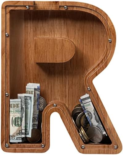 ladenk 12 Inch Extra Large Wooden Kids Letter Piggy Bank - Piggy Bank for Boys Girls - Initial R Bank - Alphabet Money Bank for Birthday by Ladenk