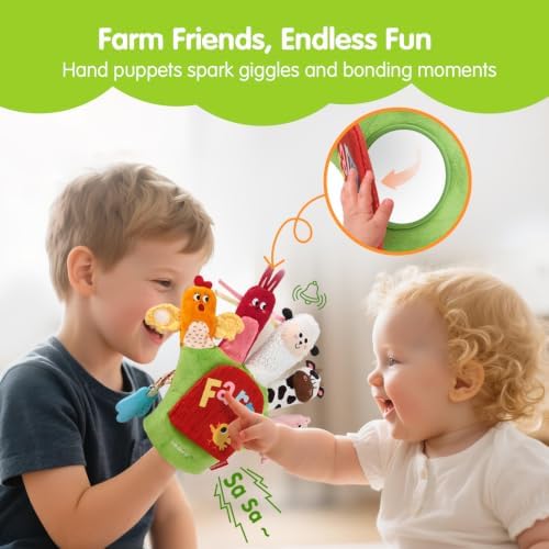 hahaland Baby Sensory Toys 6-12 Months，Montessori Farm Animal Hand Puppets - Image 4