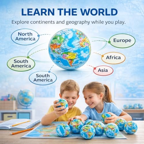 24 Pack - Globe Mini Soft Foam Earth Squeeze Balls, 2.5" Squeezable World Toy Stress Relief Bulk Educational Novelties for Kids, School, Classroom, Party Favors, Rewards - Image 2