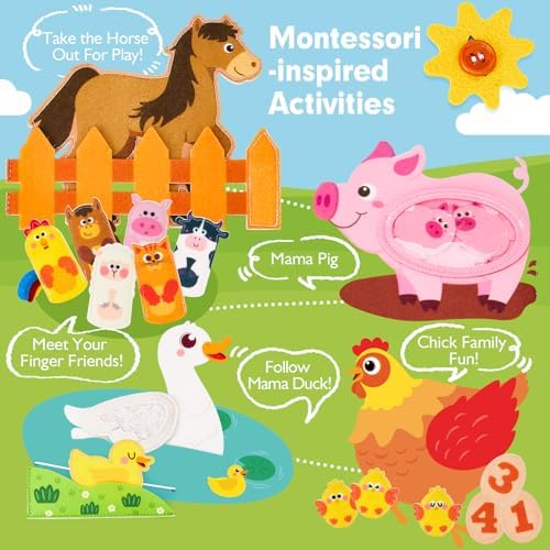 hahaland Busy Board for 1 Year Old - Farm Animals Quiet Busy Book for Toddlers 1-3 and Baby Tissue Box Toy - Silicone Baby Toys 6-12 Months, Montessori Toy for Boy Girl Gifts - Image 4
