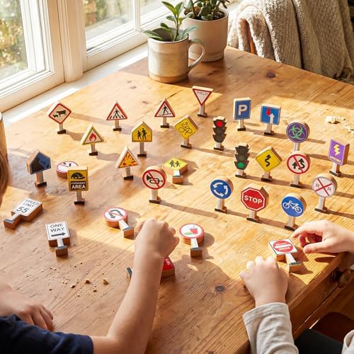 Blosssound 26 Pcs Wooden Toys Set for Preschool Classroom Traffic Signals - Image 4