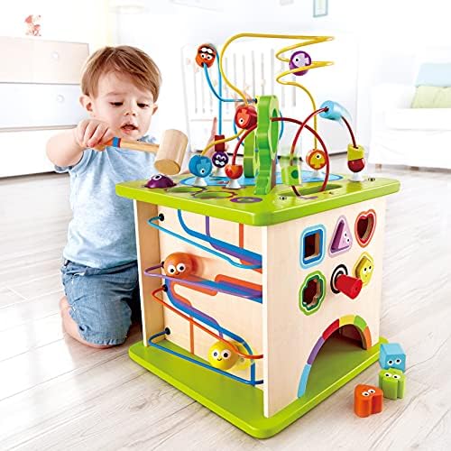 Hape Country Critters Play Cube| Wooden Learning Puzzle Toy for Toddlers, 5-Sided Activity Centre with Animal Friends, Shapes, Mazes, Wooden Balls, Shape Sorter Blocks and More - Image 2