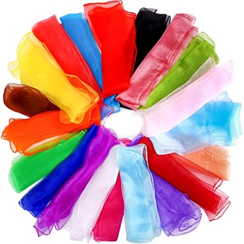Jucoan 40 Pack Colorful Dance Scarves for Kids, 20 Colors Square Juggling Scarf Actives Scarves, 24 x 24 Inch Soft Ribbon Music Scarves Rhythm Scarves for Children Movement Play - Image 2