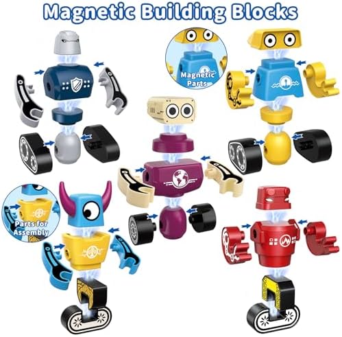 STEM Magnetic Robot Building Toys for Kids 3-5 and 4-8, 36 Pieces Transformable Stacking Robot Blocks with Storage Box, Creative Learning Christmas and Birthday Gifts for Boys Girls 3-8 - Image 3