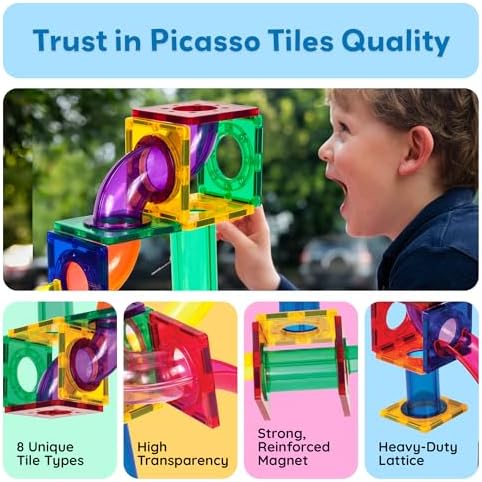 PicassoTiles 50 Piece Magnetic Marble Run Toy STEM Educational Building Set - Image 6