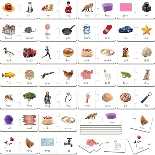 Rhyming Puzzles, 26 Groups Rhyming Word Cards Phonics Matching Game Self-Correcting Puzzle Early Childhood Learning Card for Kindergarten Preschool by SpriteGru