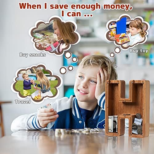 Personalized 12" Extra Large Wooden Letter Piggy Bank for Kids Boys Girls, (Laser Engraved Name) Custom Initial Letter Shape Piggy Bank, Alphabet Coin Bank Grandchildren Birthday - Image 5