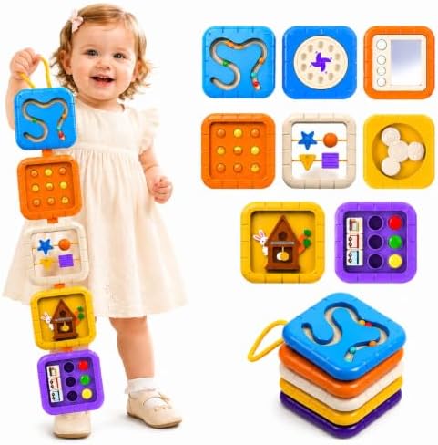 Busy Board for 1 Year Old, Travel Toys for Toddler 1-3 on Plane Car, Montessori Busy Board Busy Cube, Toys for 1 Year Old Boy Girl, Stocking Stuffers for Toddler (Purple) by SOSUSHOE