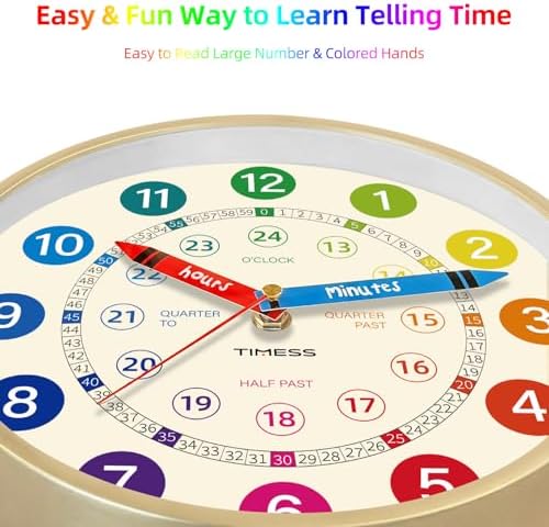 TIMESS 10-Inch Learning to Tell Time Wall Clock, Silent Non-Ticking - Image 3