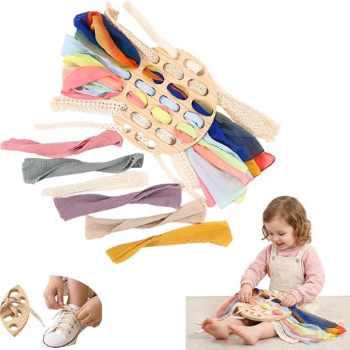 Eray Montessori Wooden Lacing Board for Toddlers 3+, Open-Ended Weaving Board with Play Silks, Threading & Lacing Toy, Fine Motor Skills, Loose Parts Play, Preschool Learning Gift by Eray
