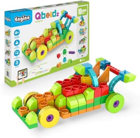 Engino QBOIDZ Racing Car, Building Blocks Ages 4+, STEM Kit for Boys & Girls, Building Toys, Preschool Educational Set, Kindergarten Toys Combining Fun with Learning (10 Models) by Engino