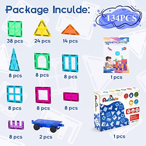 Anbalulu 134PCS Magnetic Building Tiles: Durable STEM Toys with Strong Magnets for Kids, Educational Building Blocks for Group Play Activities | Gift for Boys Girls 3+ (Pack of 6) - Image 5