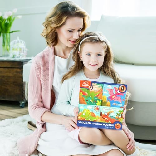 Zeoddler Wooden Puzzles for Toddlers, 8 Pack Dinosaur Jigsaw Puzzles for Kids3-5, 9 Pieces Preschool Learning Activities, Learning & Educational Puzzles, Gift for Boys, Girls - Image 7