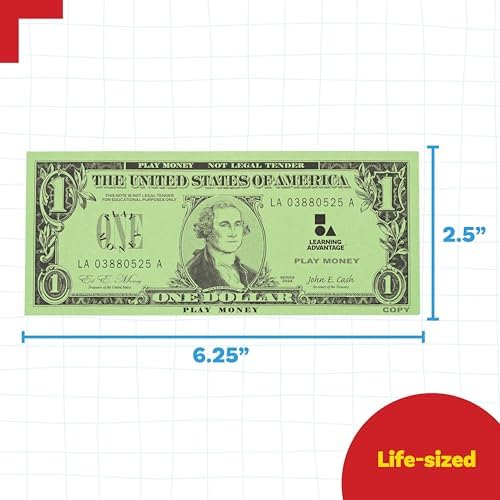 LEARNING ADVANTAGE One Dollar Play Bills, Set of 100, Sized Like Real Cash - Image 3