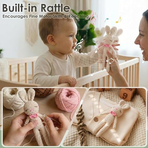 Natural Hand-Knit Wooden Baby Rattle - Soft Animal Shaped Sensory Toy for Newborns, Infants | Safe Beechwood & Crochet Texture | Perfect Baby Shower Gift - Image 7