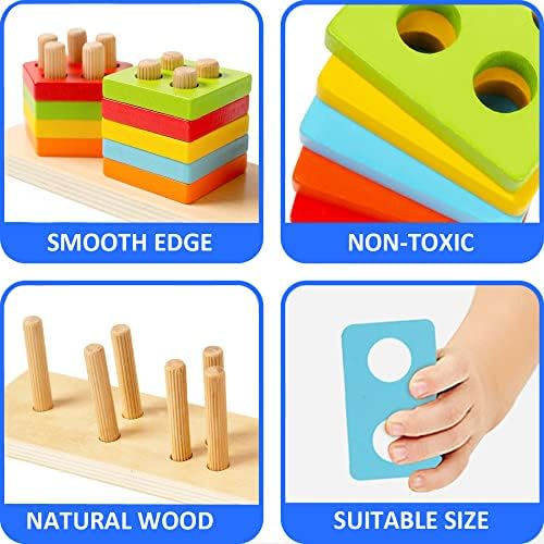 WOOD CITY Montessori Wooden Shape Sorter & Stacking Blocks, Sensory Toddler Toys for Early Learning, Fine Motor Skill Development, Birthday Gift Set for Toddler Boys and Girls - Image 3