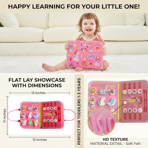 Busy Board for Toddlers，Montessori Busy Board with Sensory Activities, Fine Motor Skills Learning Toy, Travel Activity Book for Airplane and Car, Educational Gift for Boys and Girls - Image 3