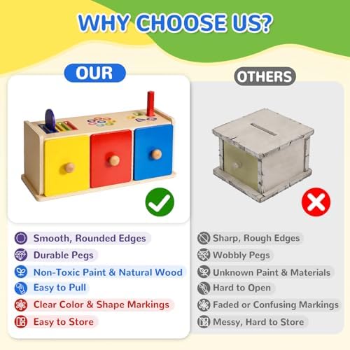 Wooden Montessori Toys for 1+ Year Old, Fine Motor Skills Sensory Preschool Learning Educational Toys, 3 in 1 Color Sorting Drawer Box Toddler Gifts for Boys & Girls 12-36 Months - Image 3