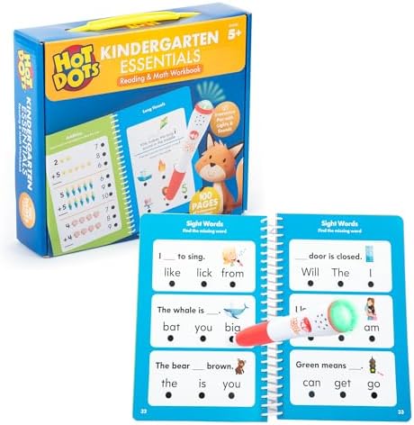 Educational Insights Hot Dots Kindergarten Essentials: Reading & Math Workbook - Kindergarten Workbooks with Interactive Pen, Homeschool Learning Books, Build Reading Fluency and Math Skills, Ages 5+ by EducationalInsights