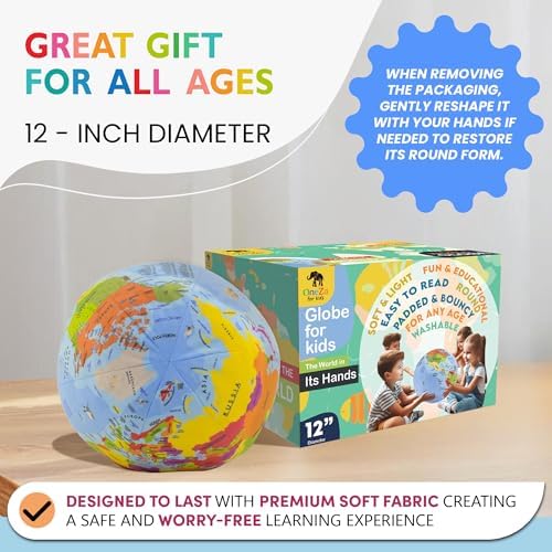 OneZa 12” Soft World Globe for Kids | Fun & Educational, Playfully Colored with US States Legend and Canadian Provinces | Interactive Globe to Learn through Play | Geography for Kids Toys - Image 5