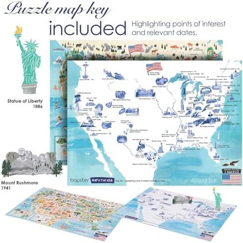 bopster 1000-Piece USA Map Jigsaw Puzzle for Kids, Teens & Adults | Detailed United States Landmarks Puzzle | Recycled Cardboard | Giftable Family Activity - Image 4